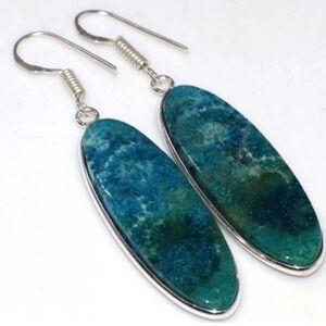 Blue Fossil Coral Gemstone 925 Sterling Silver Handmade Drop Dangle Earrings